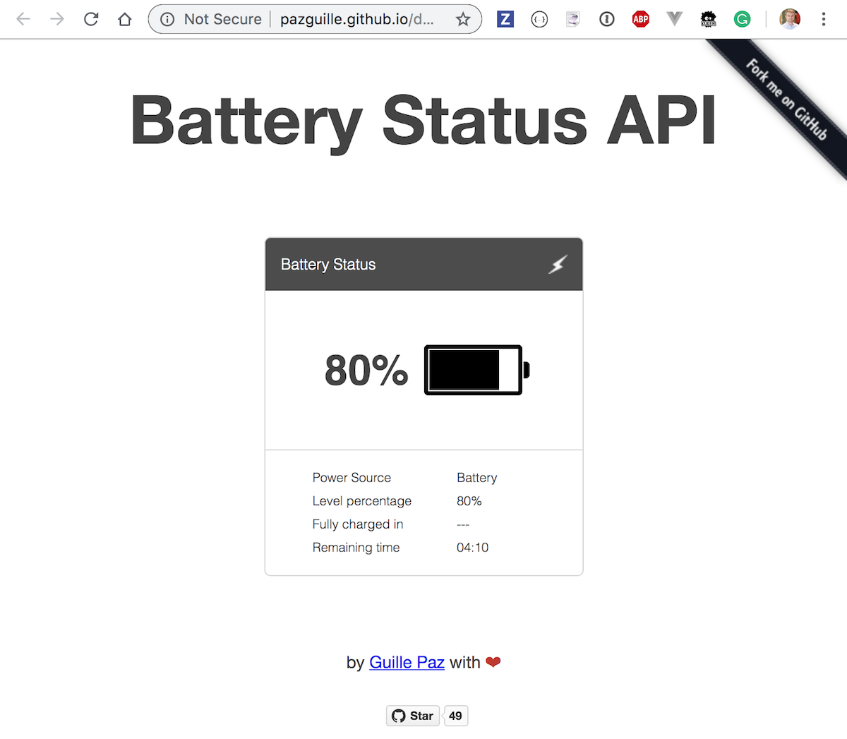Battery status web page
