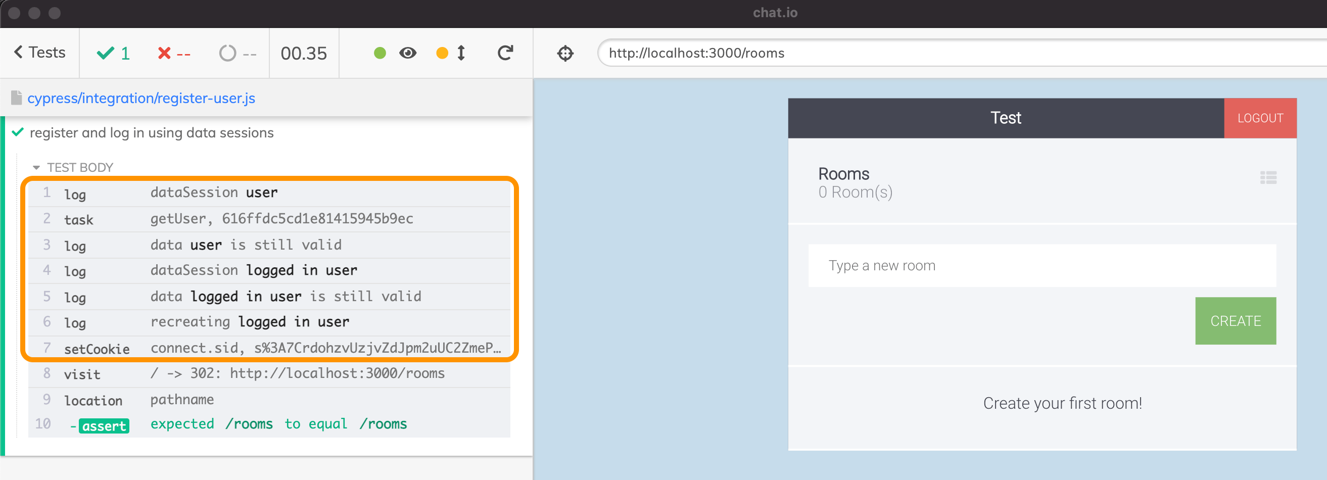 Recreate the browser session by setting the cookie from the data session