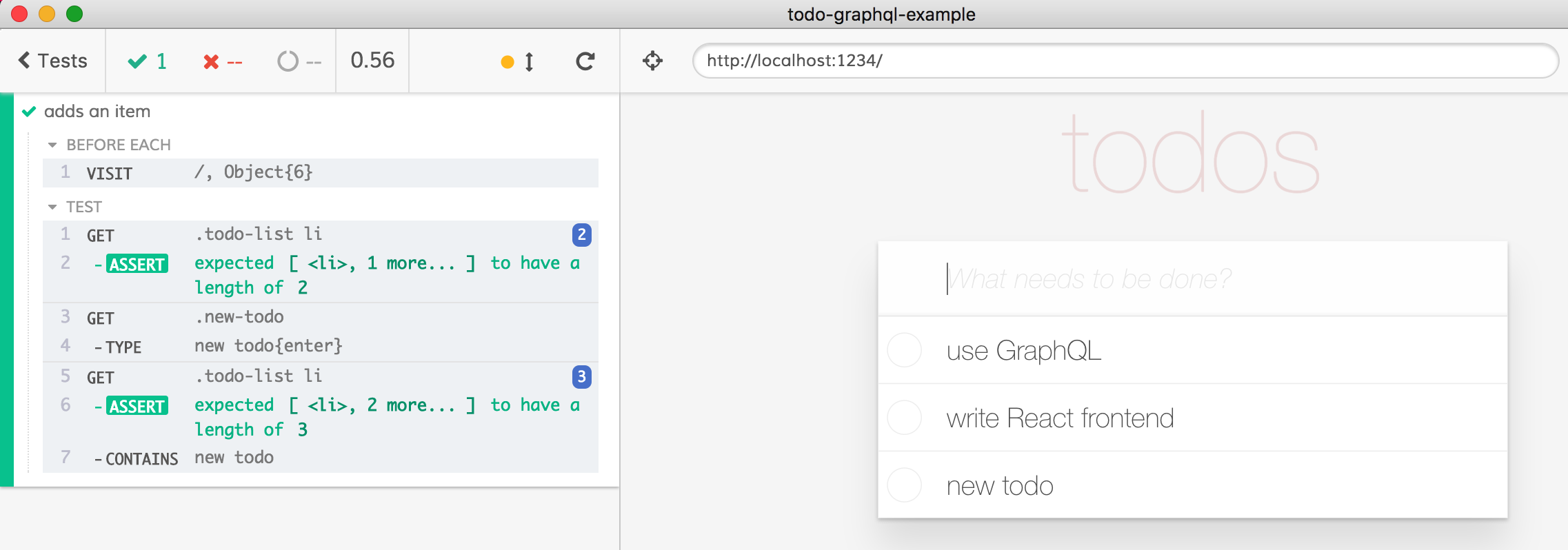 Adding todo test using in-browser server