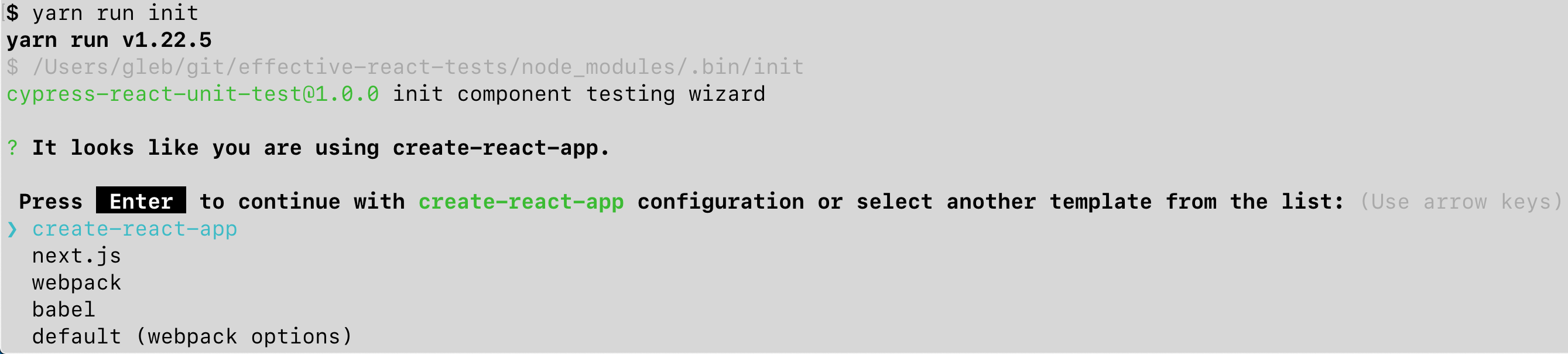 The init wizard determines how React app is bundled