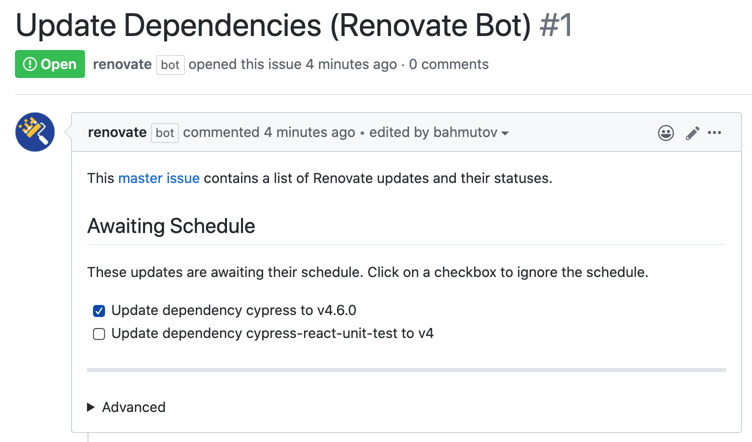 Click checkbox next to the dependency to update