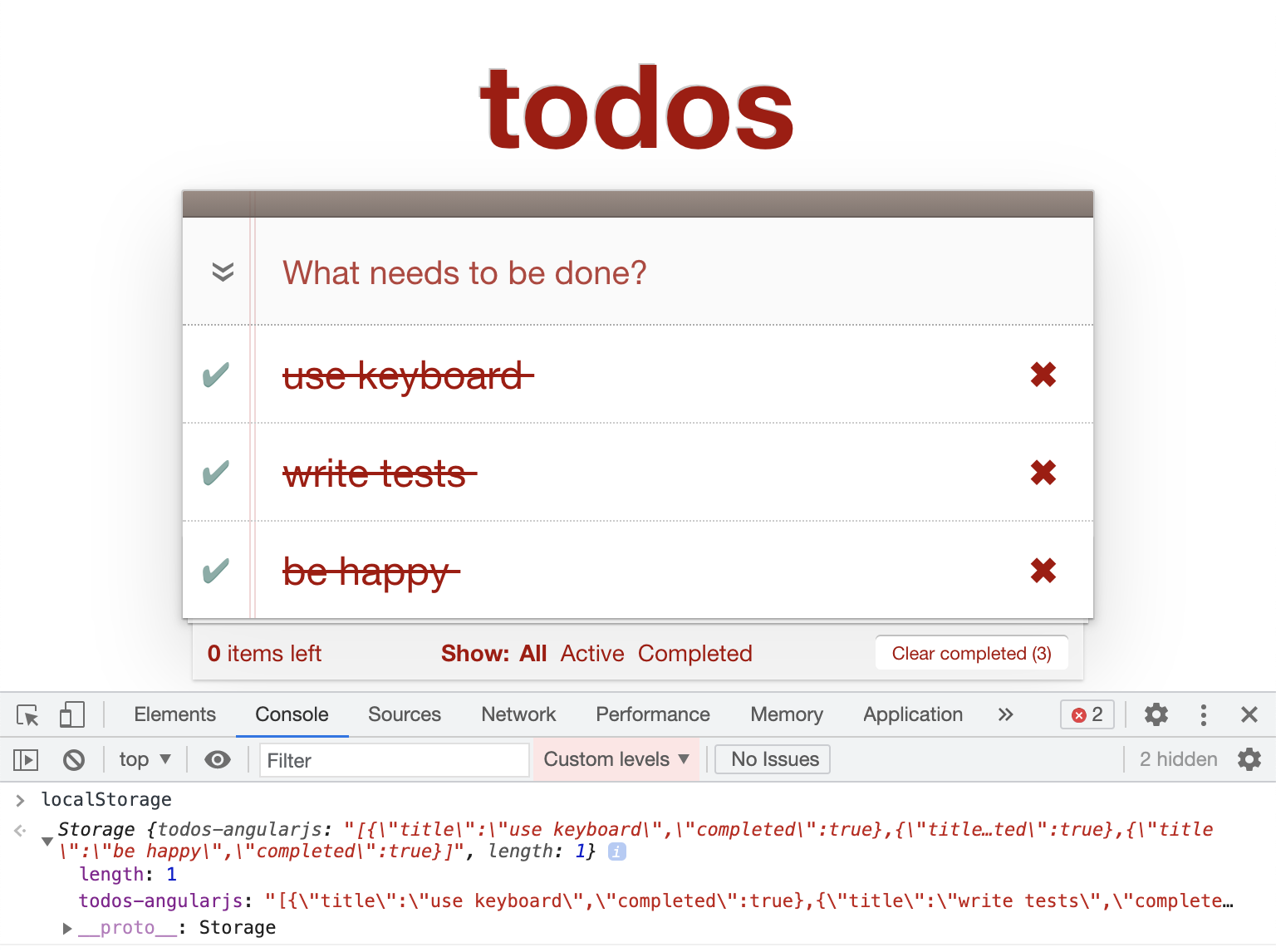 Todo items stored by the application