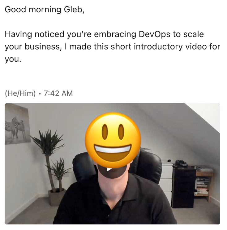 A recruiter message includes a video