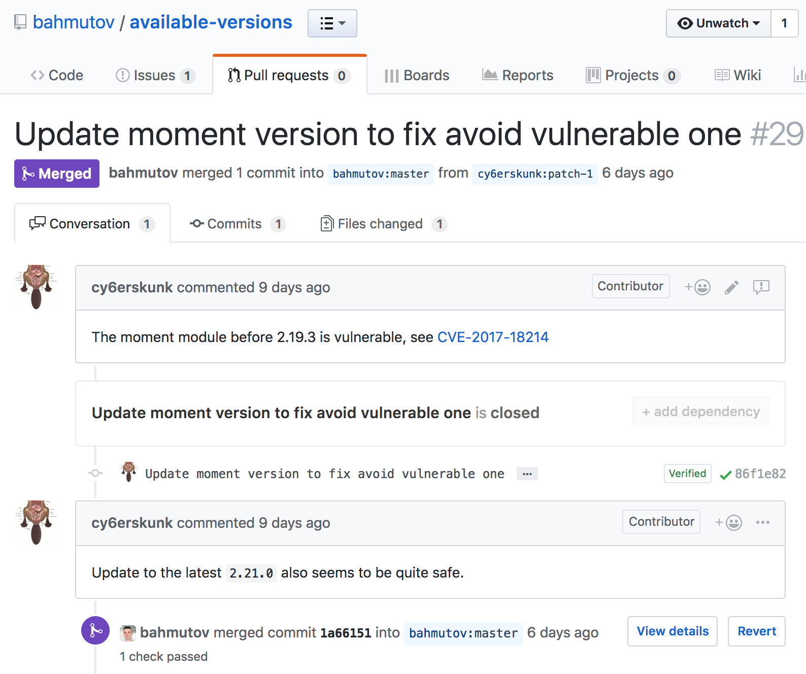 Pull request to update a vulnerable dependency