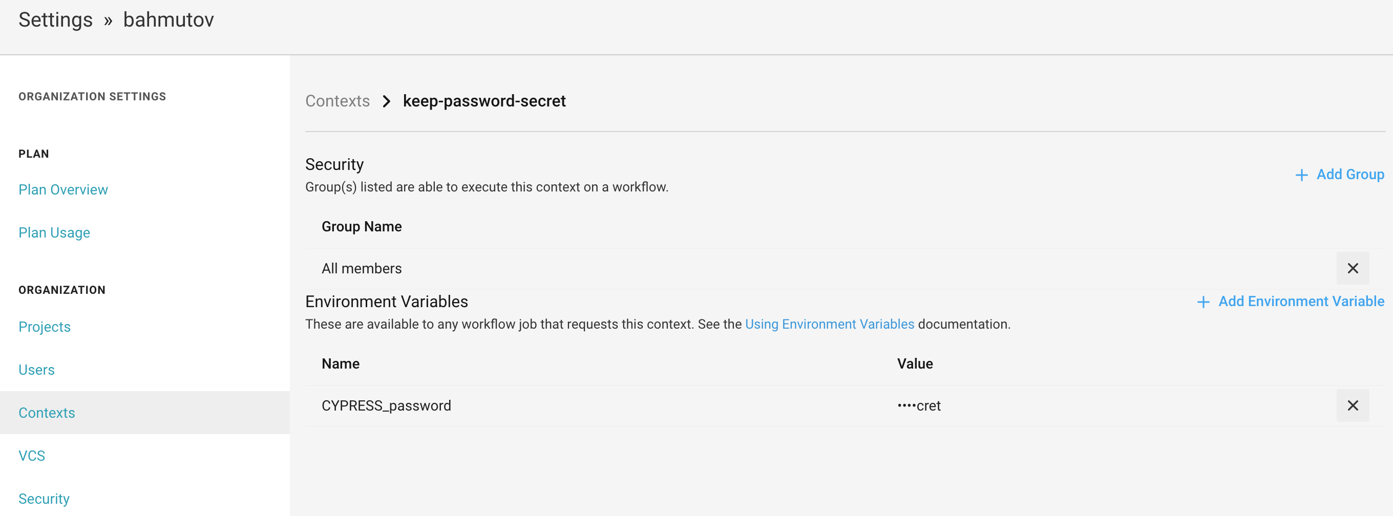 Created security context with the password environment variable
