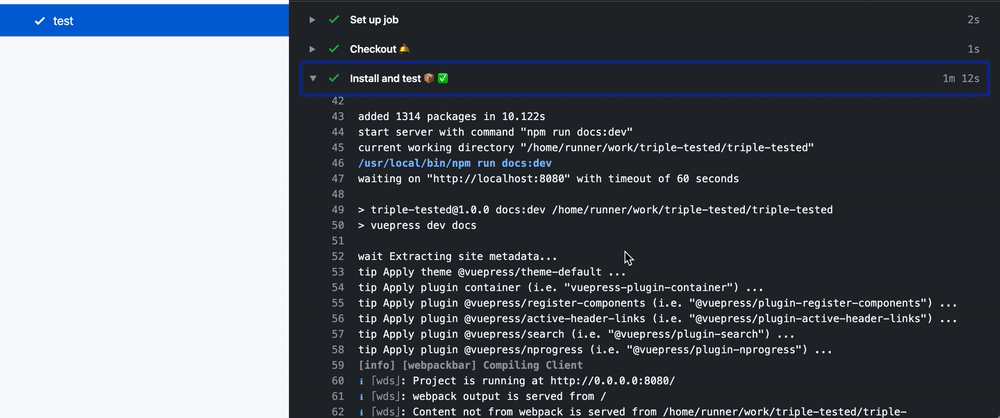 Cypress GitHub Action logs