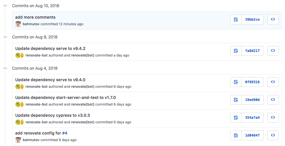 Commits automatically merged by Renovate after tests passed