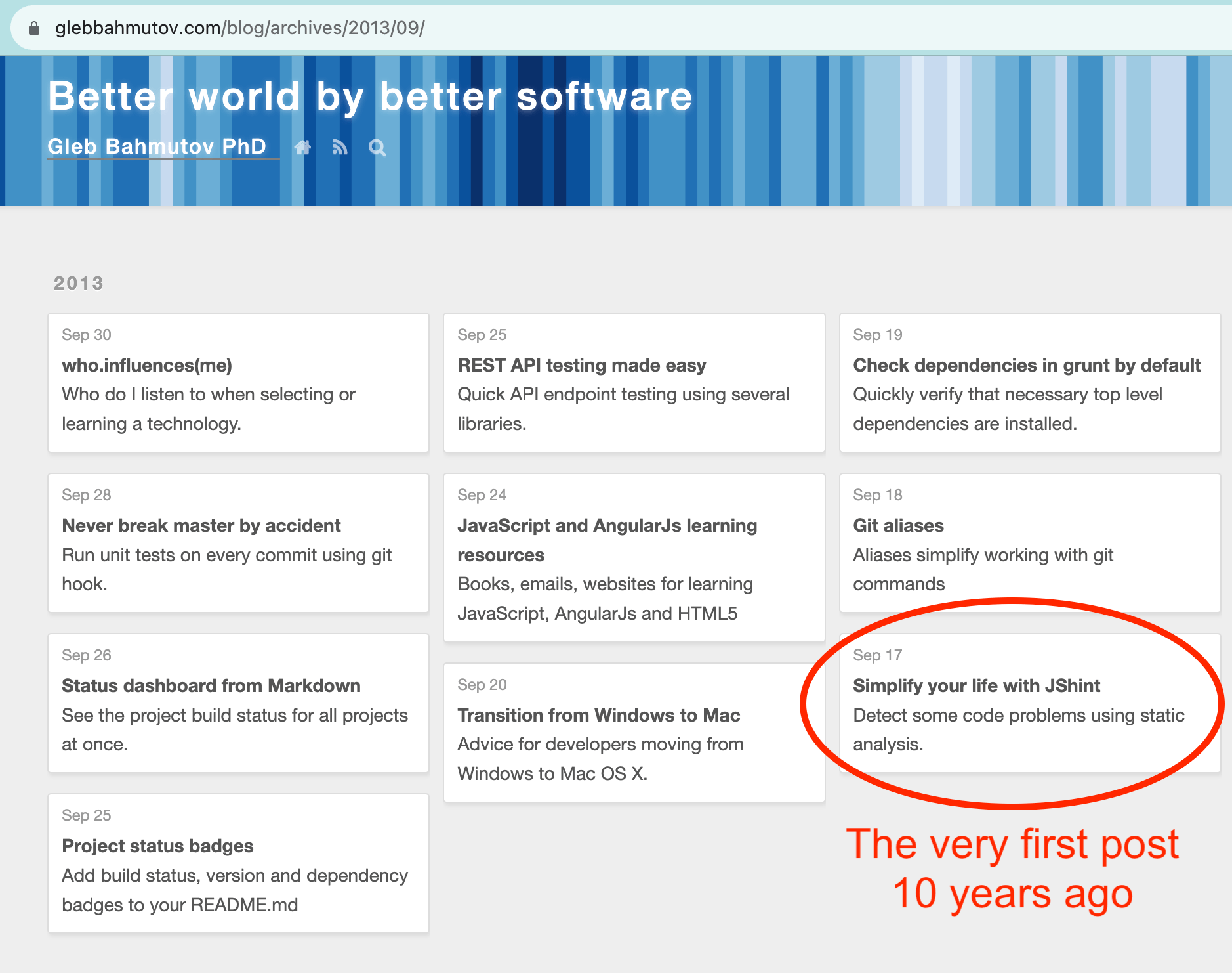 The 2013 blog posts and the very first published blog post
