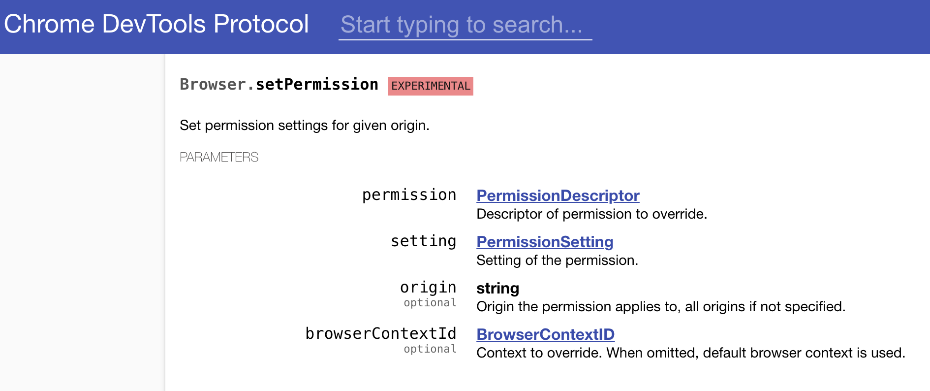 Browser.setPermission command