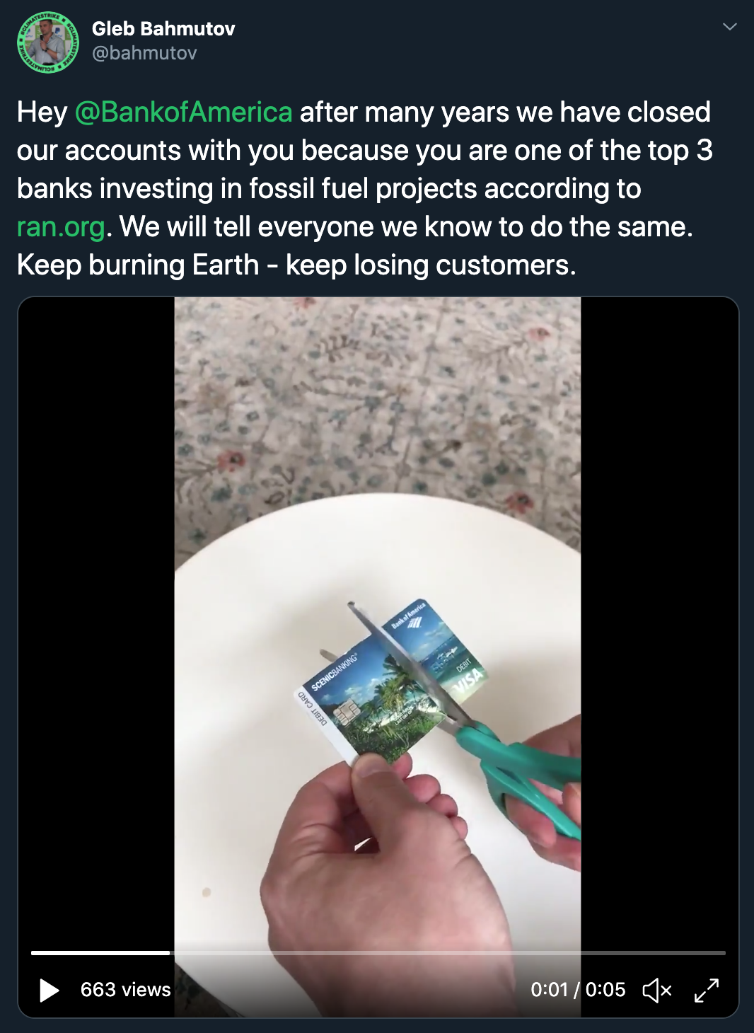 Cutting Bank of America card tweet