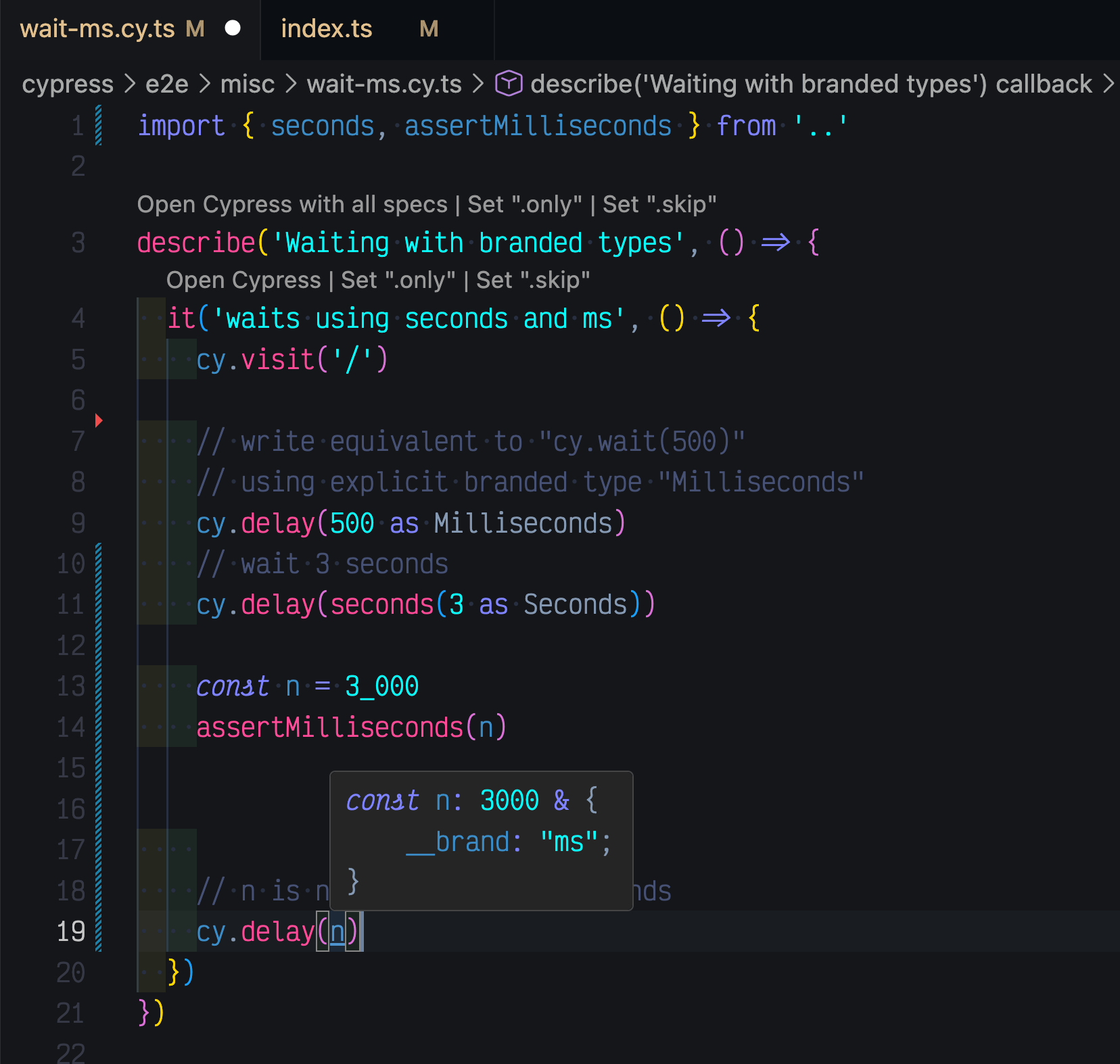 TypeScript views variable n as having type Milliseconds after the assertion