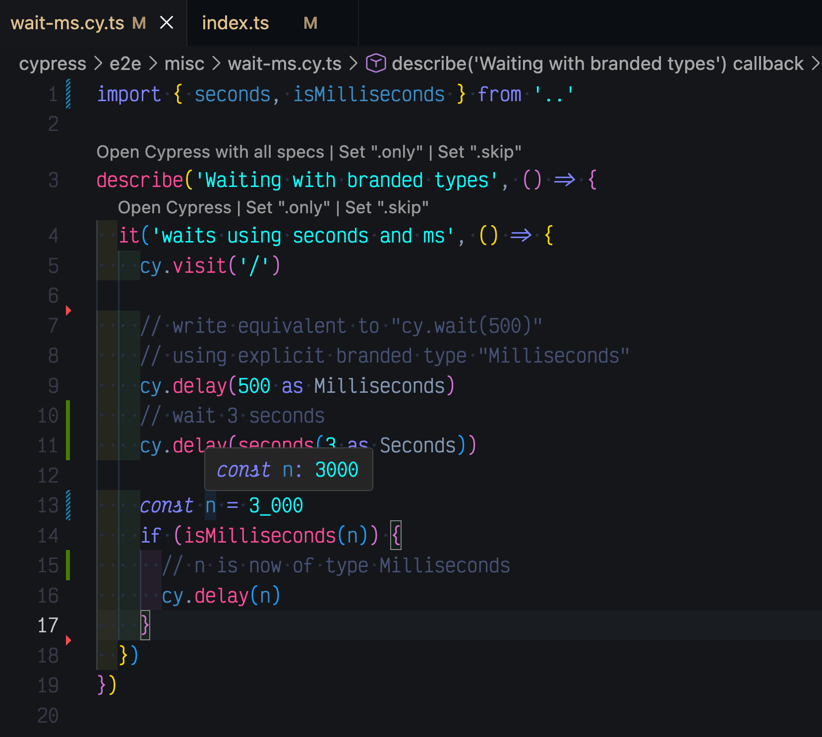 Variable n is declared as a number