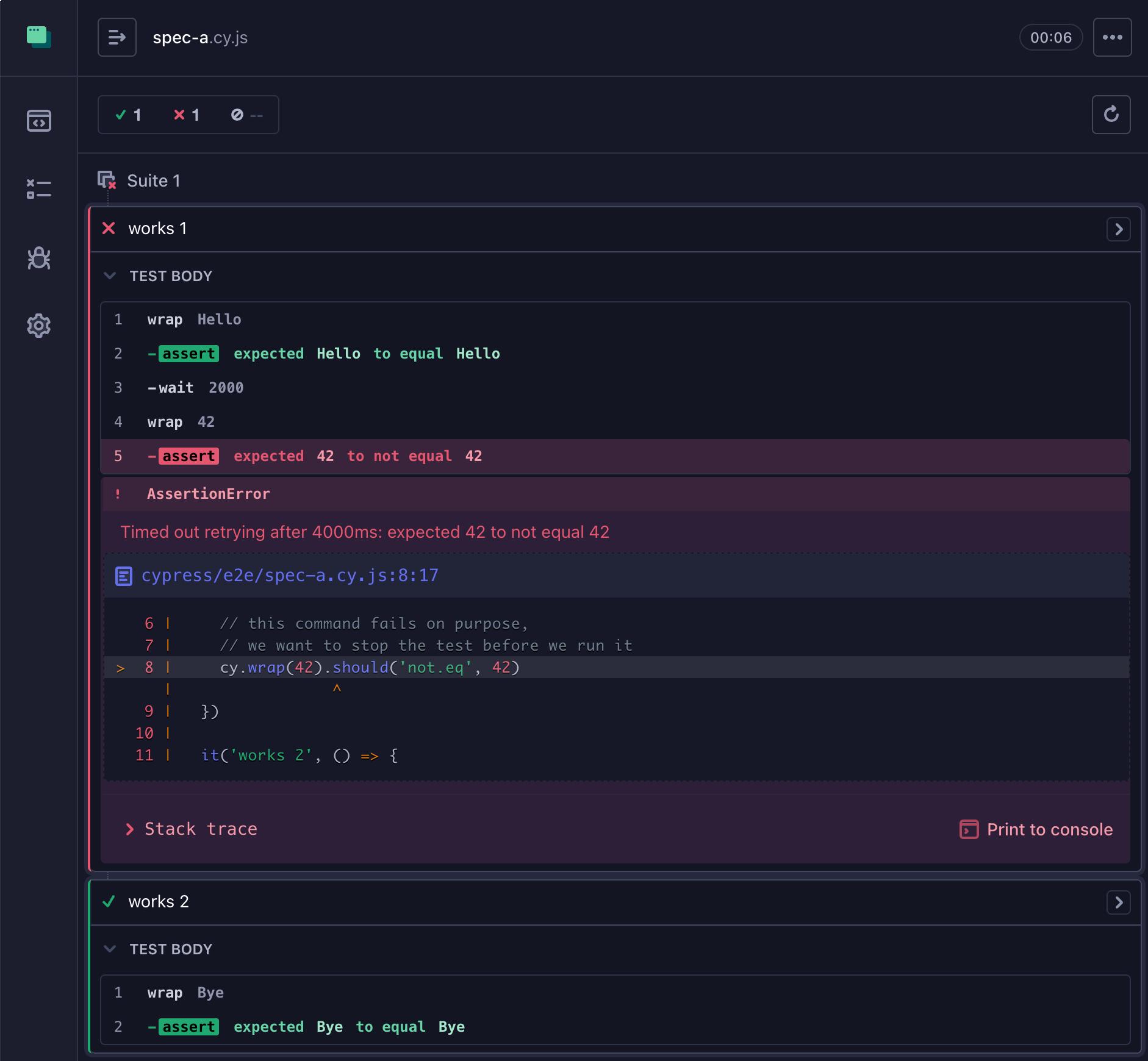 The two tests in the first spec