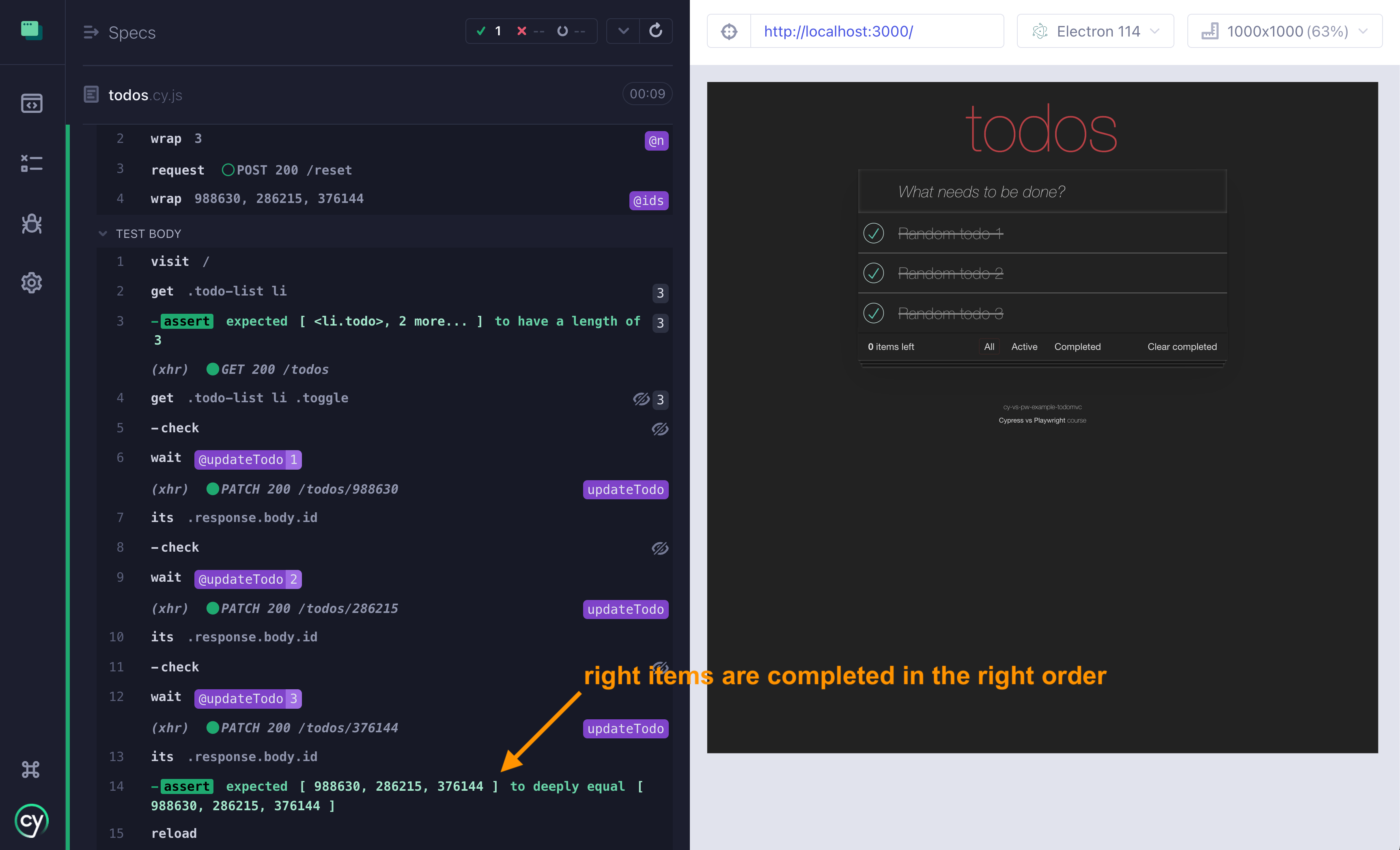 Confirming the ID value for each completed todo item