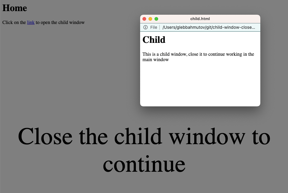 Parent shows an overlay while the child window is open