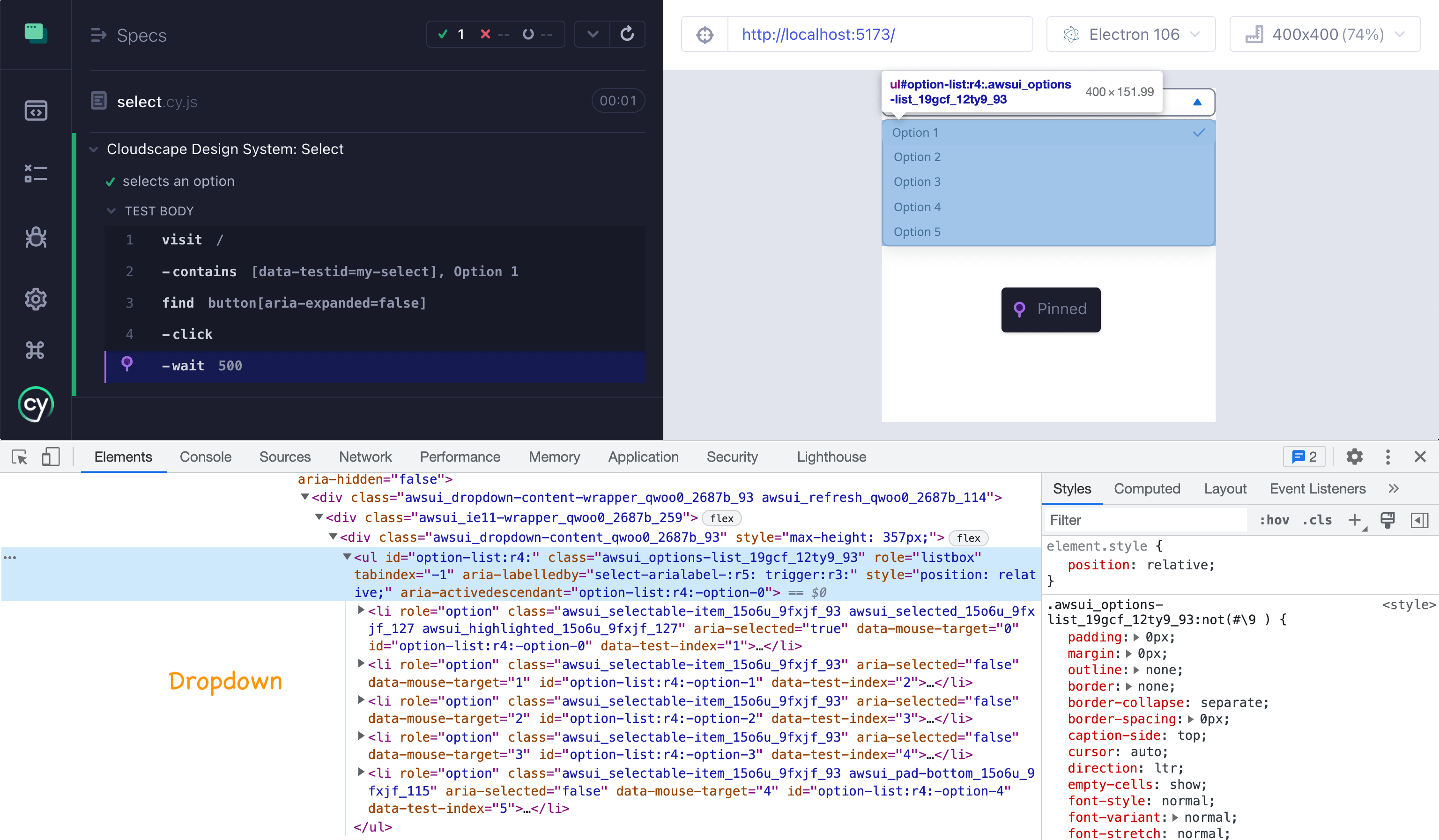 Inspect the opened dropdown HTML