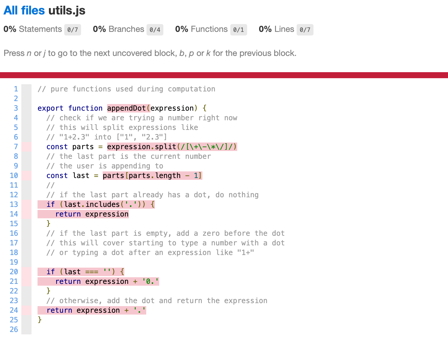 Zero coverage for the utils.js code