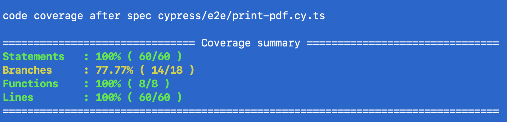 The full code coverage after running all specs