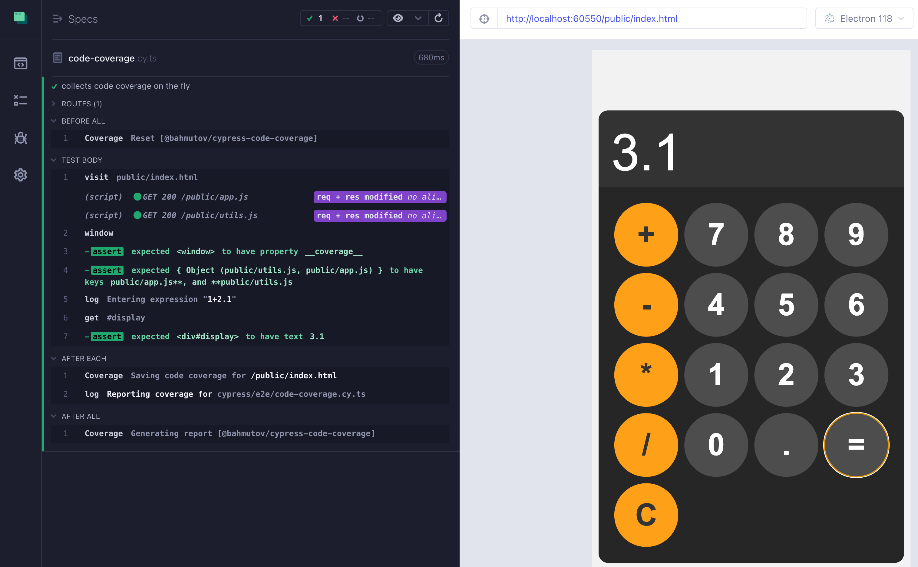 The E2E test adds a floating-point number