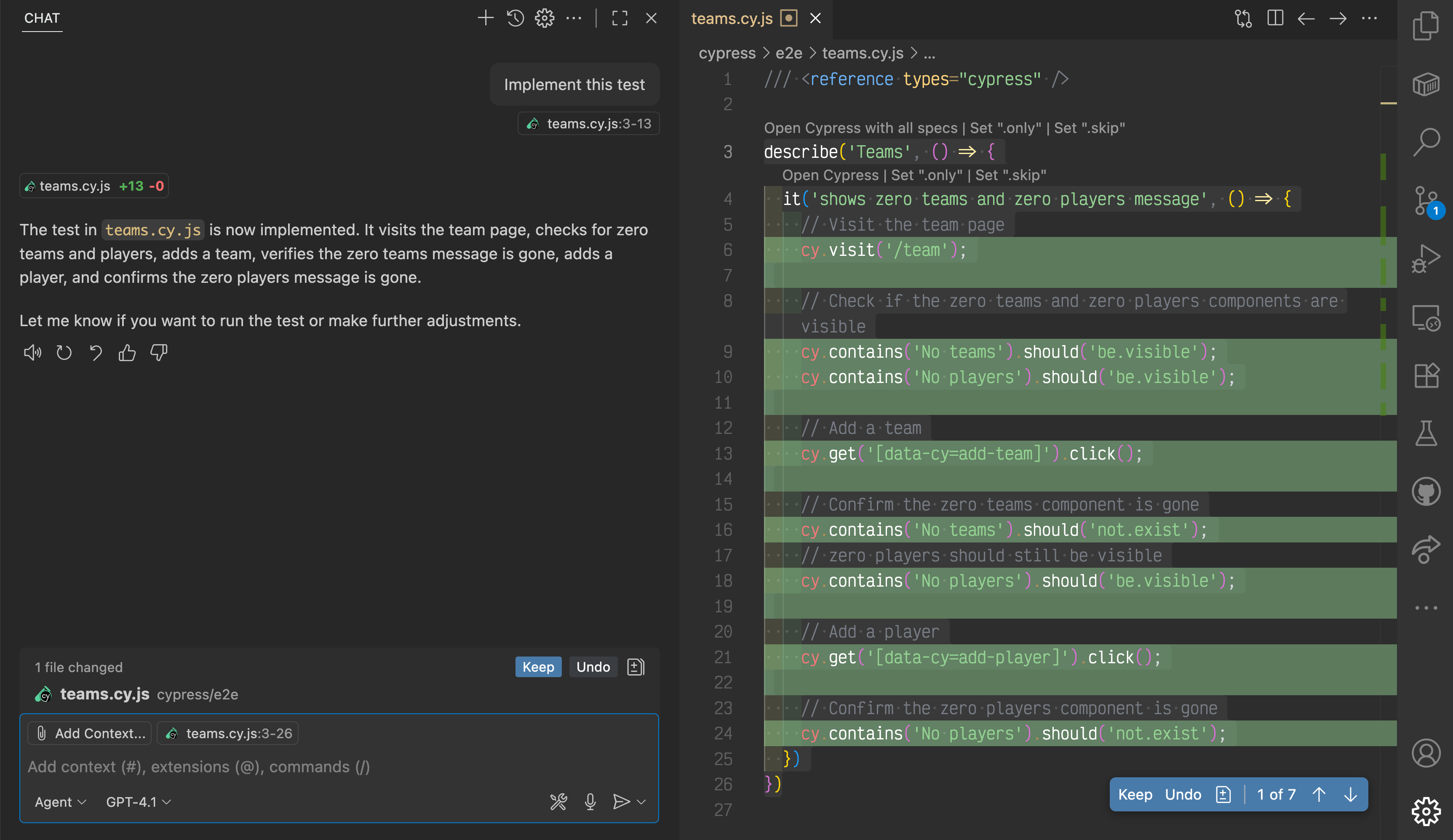 Copilot prompt plus test comments