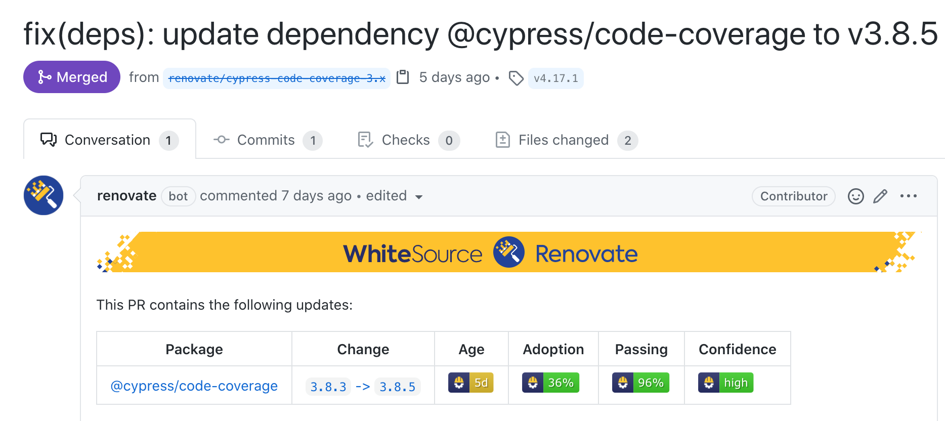 Merge confidence in Cypress Code Coverage update