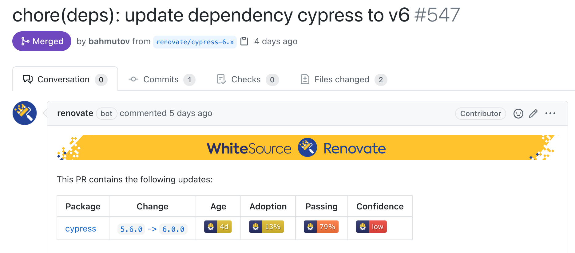Merge confidence in Cypress v5 to v6 update