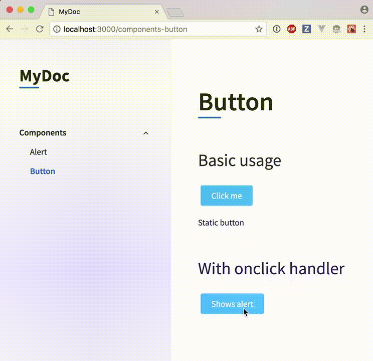 Button onClick triggers alert