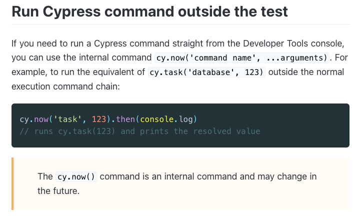 cy.now command documentation