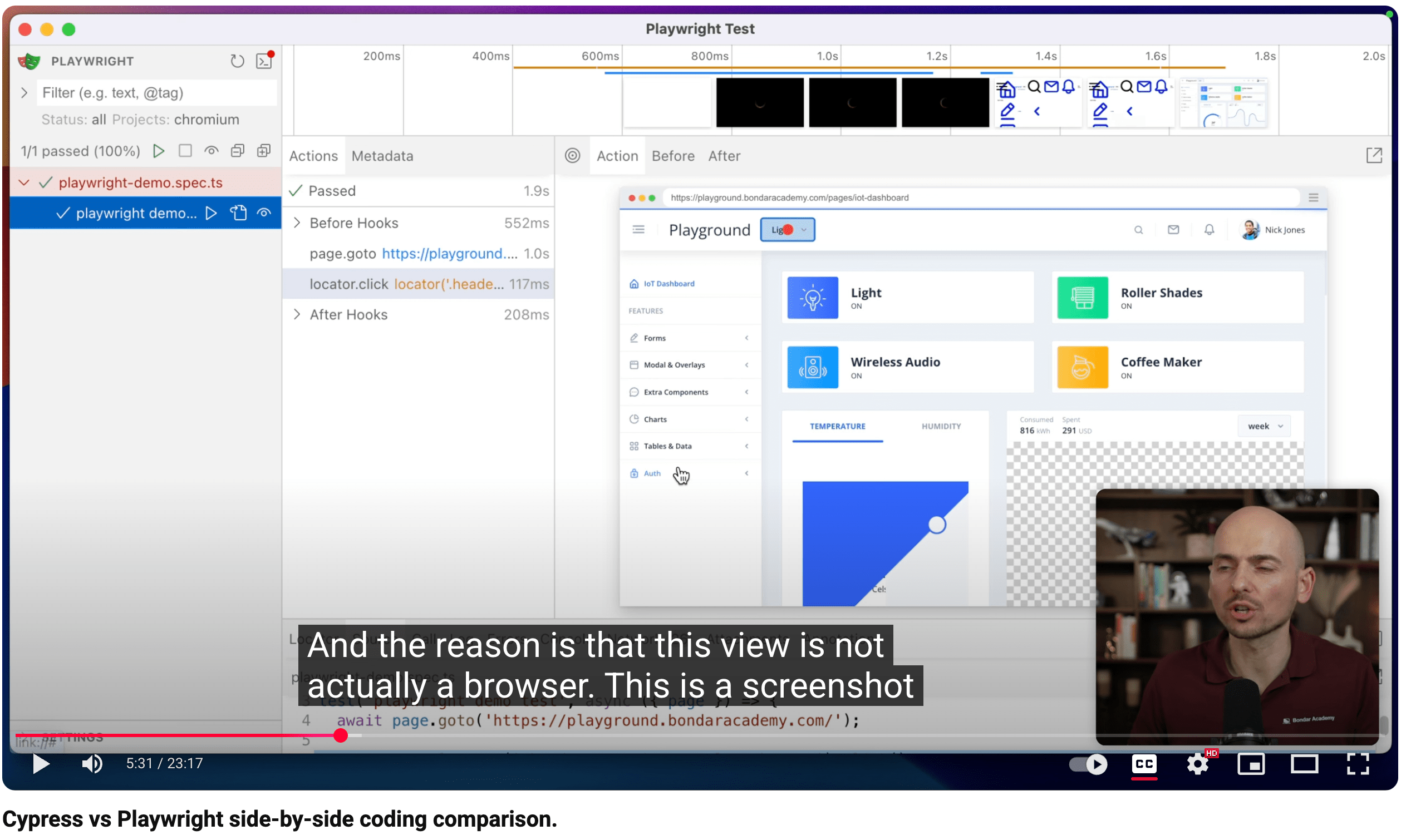 Playwright UI mode shows you a recorded trace of your test