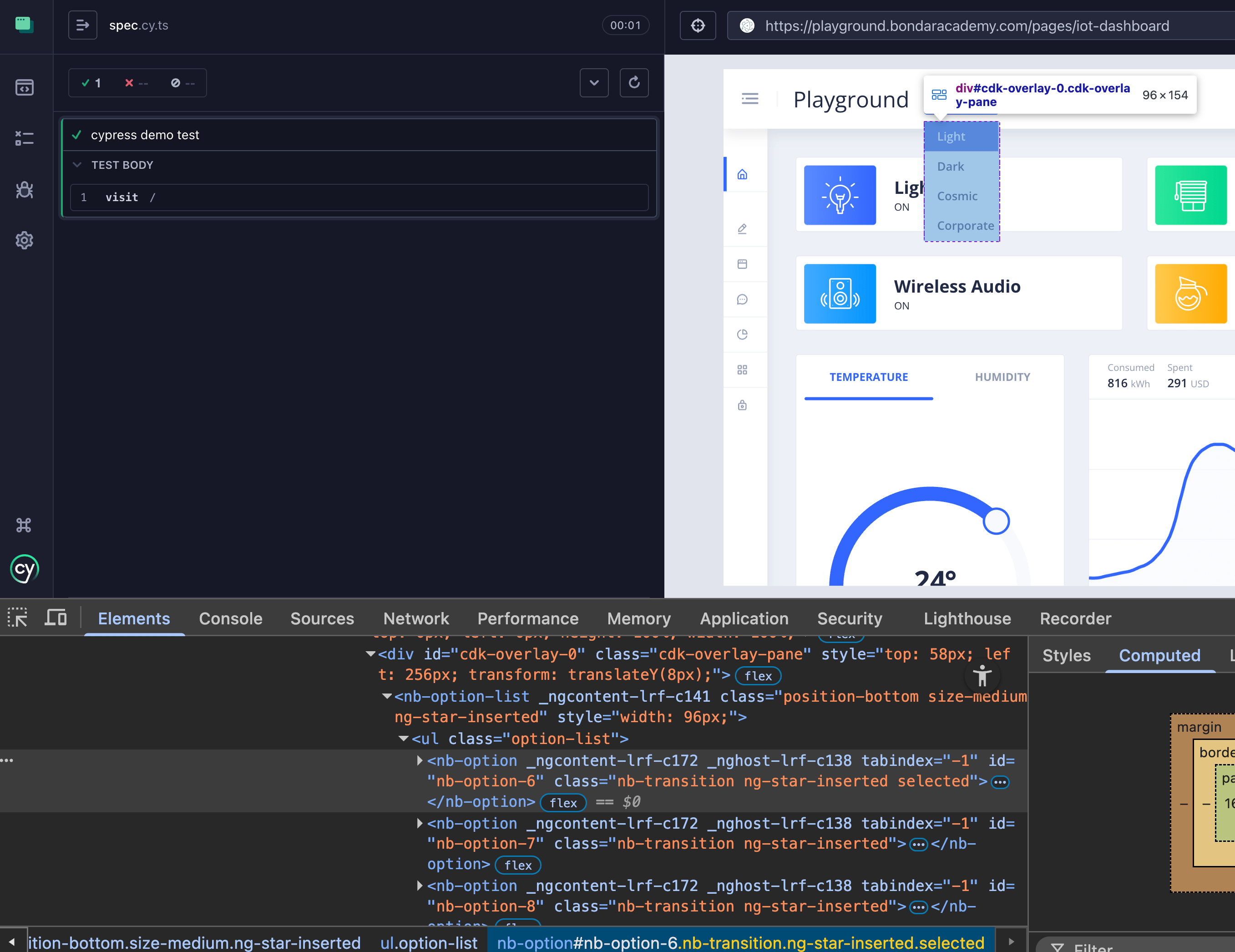Inspecting the color theme switch markup