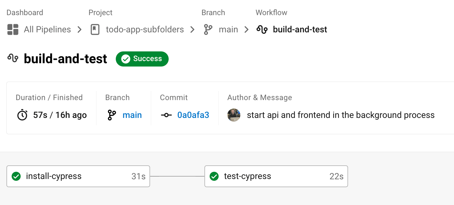 CircleCI workflow with install and test jobs