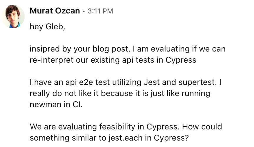 Can Cypress be used for API testing? What about describe.each feature?