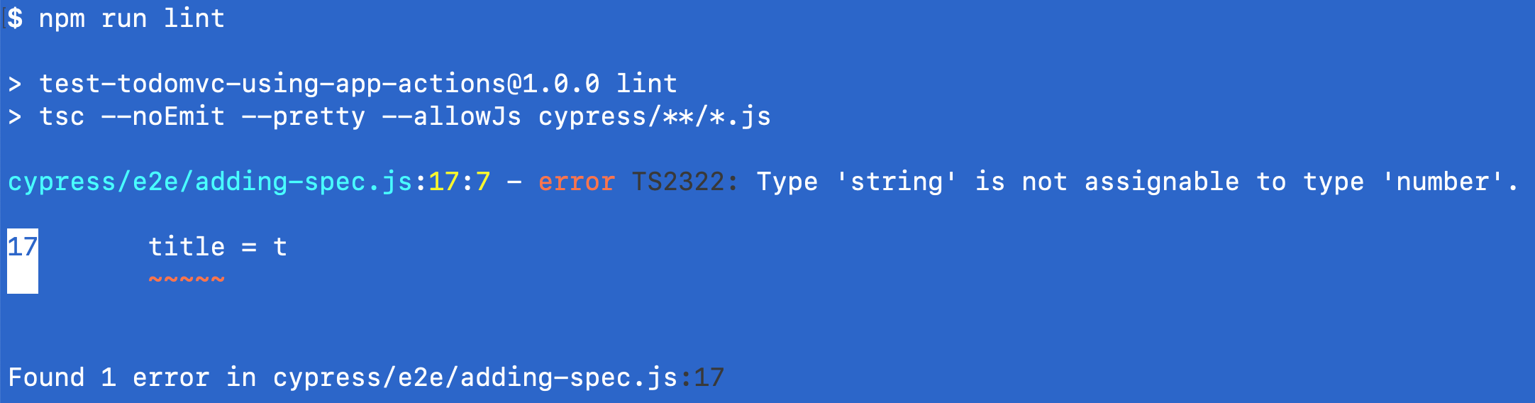 Linting JavaScript specs from the command line using TypeScript compiler