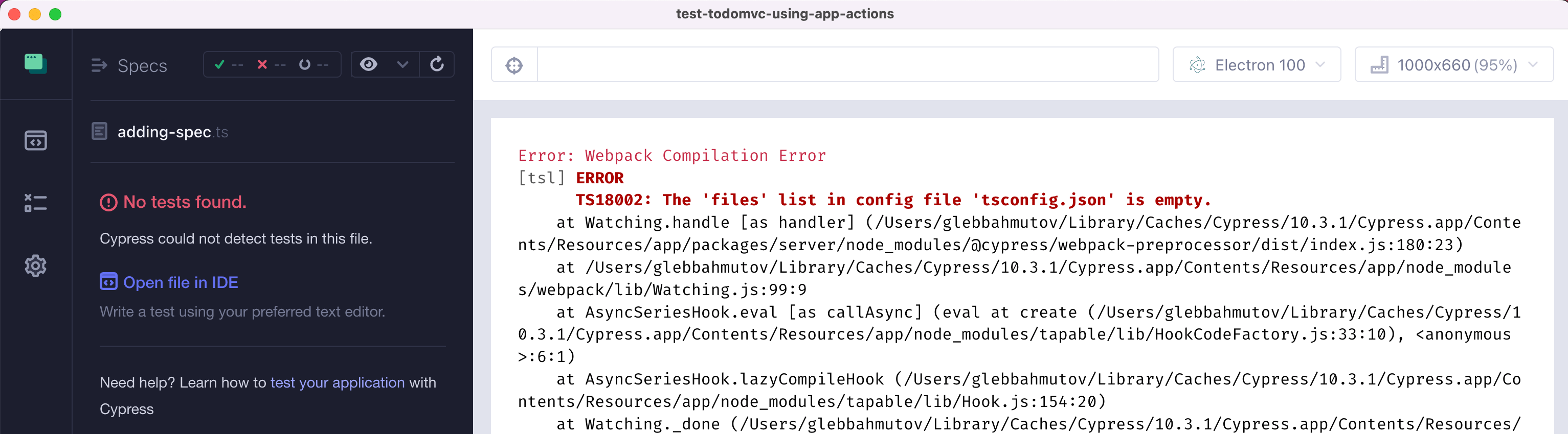 Trying to run the renamed TS spec leads to an error