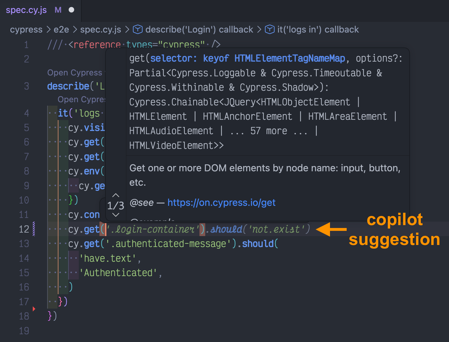 Copilot correctly suggests the login form is gone command