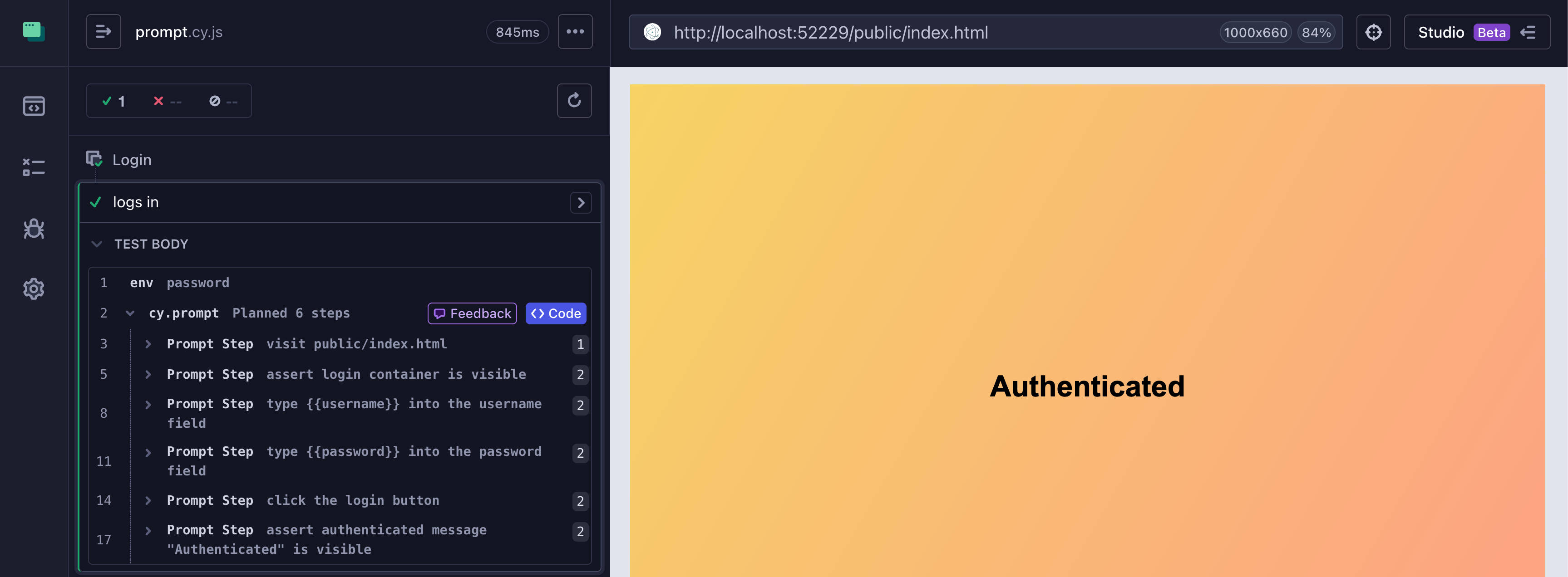 cy.prompt generates the passing test