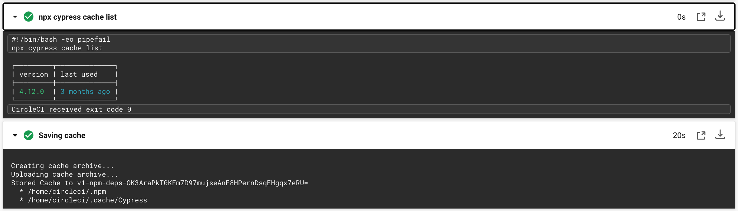 Caching a single Cypress version takes just 20 seconds