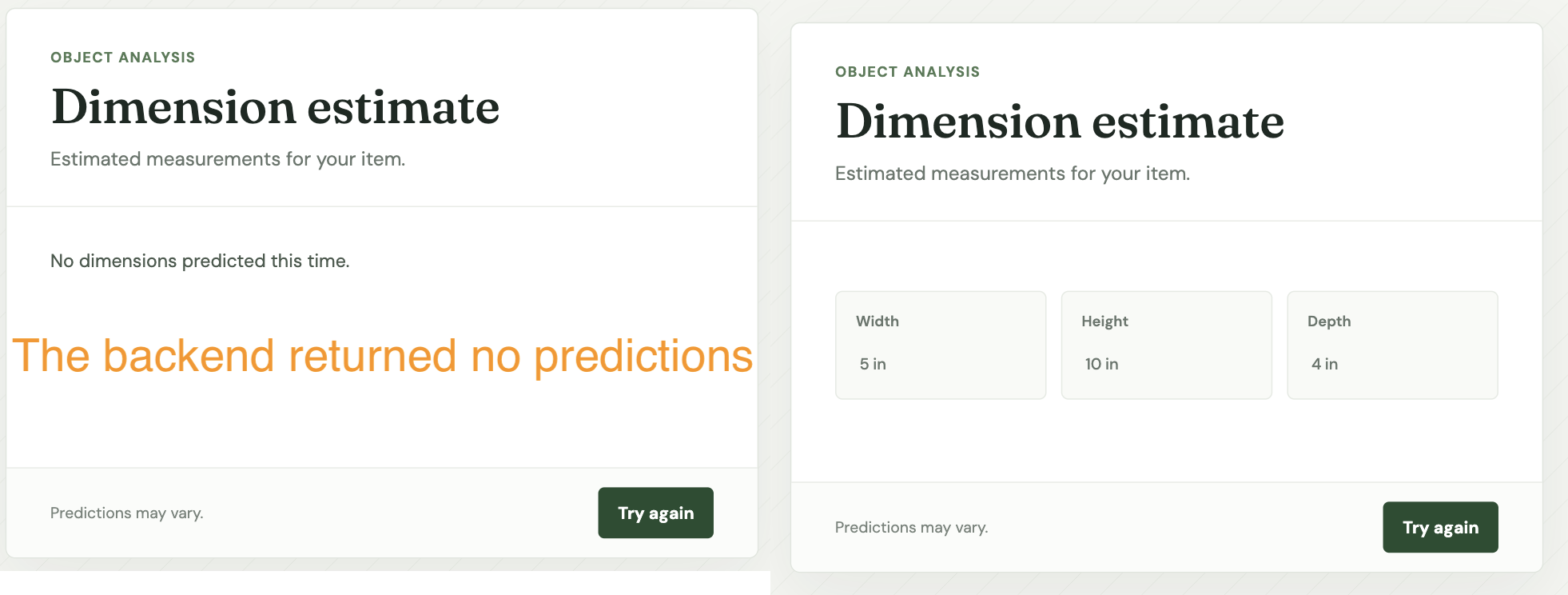 The application without and with data