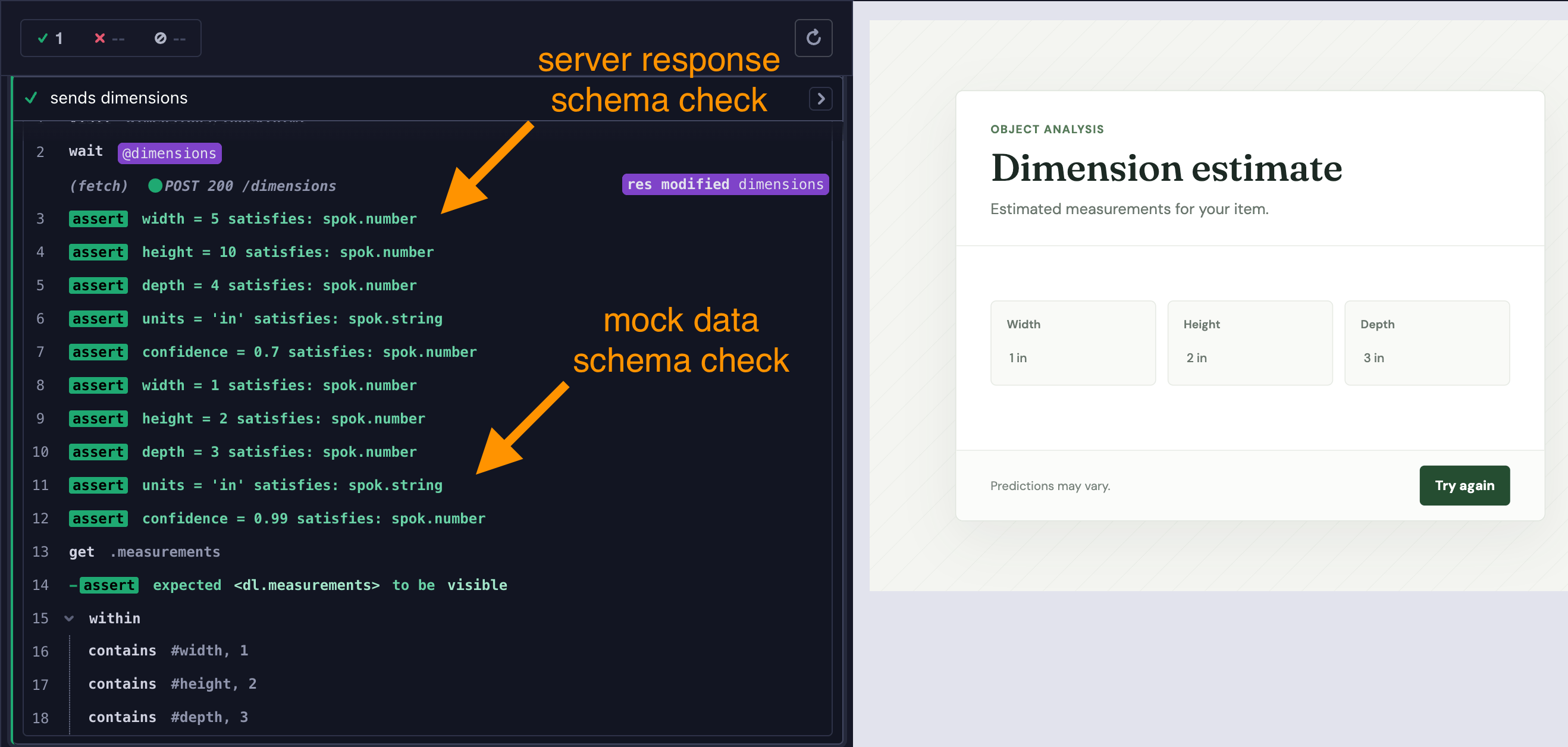 Test validates and substitutes the dimensions object