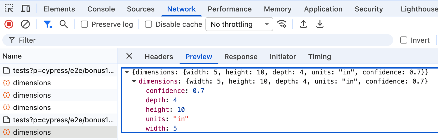 POST /dimensions response with dimensions object