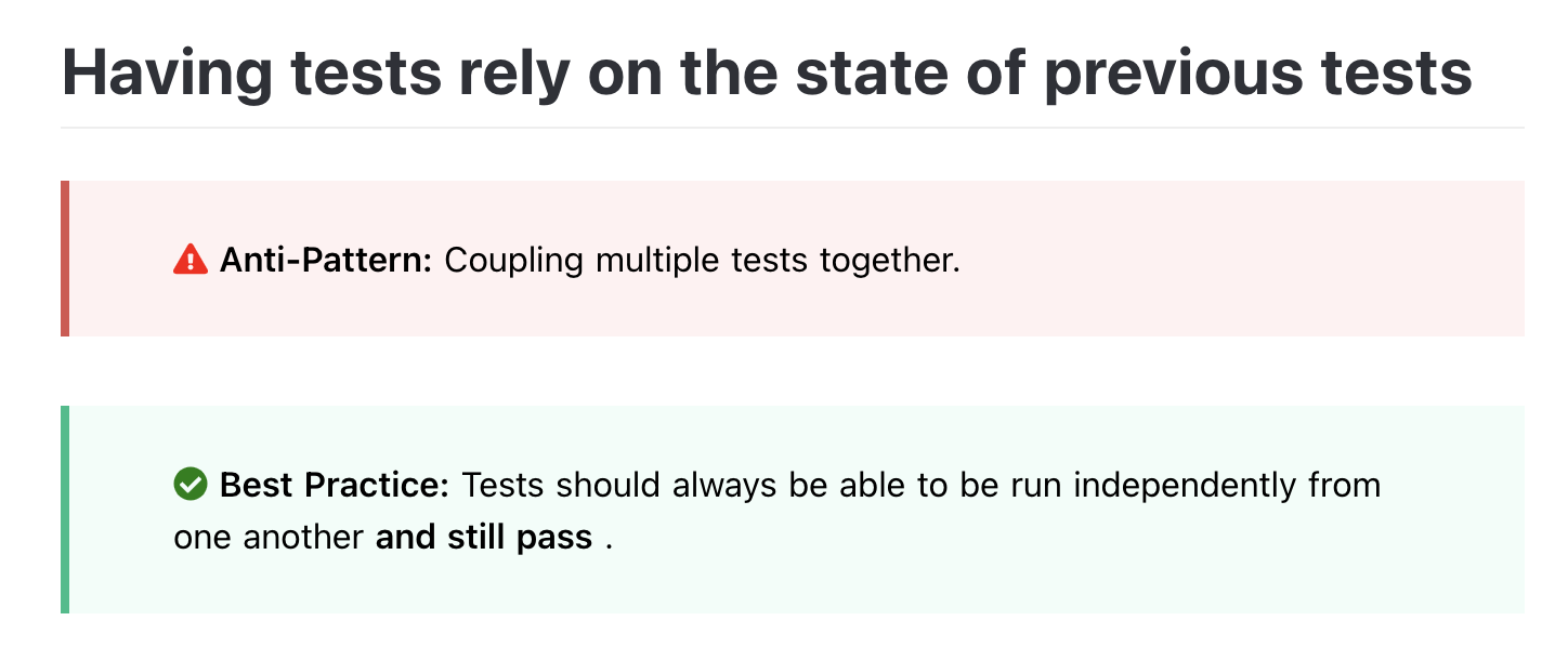 Tests should be independent of each other