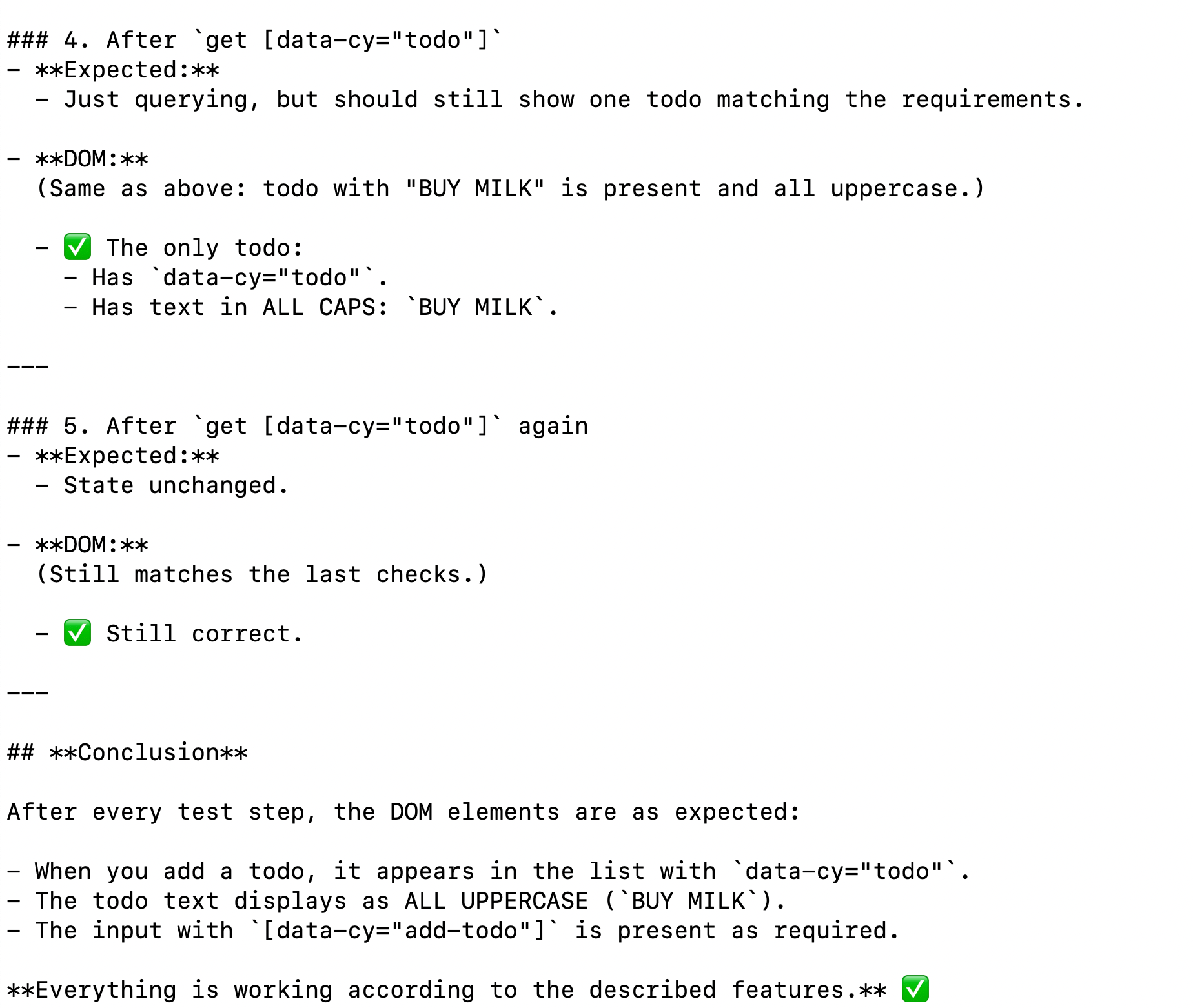 AI has checked the DOM against the product description at each step