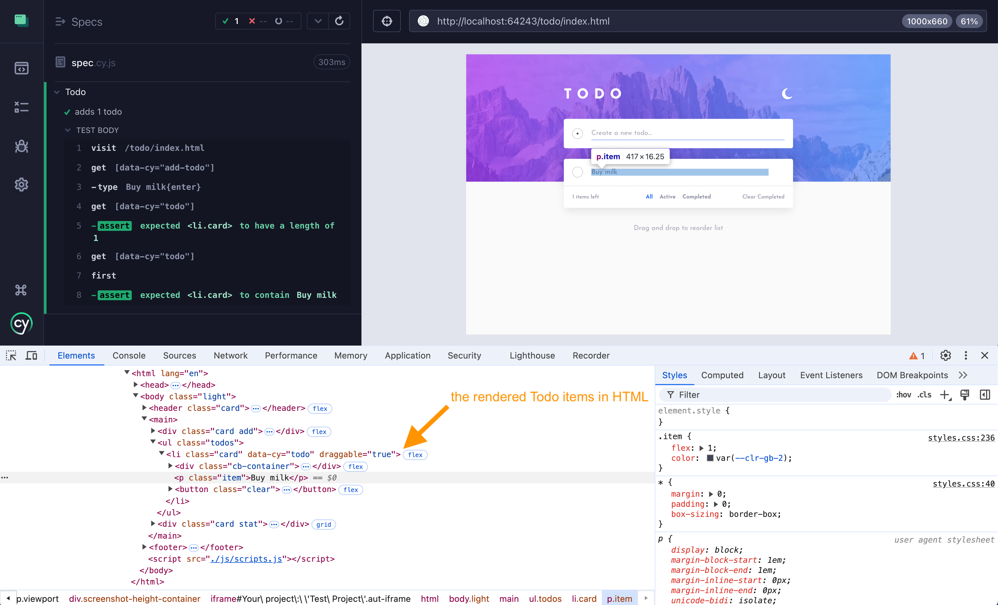 Items are clearly present in the page DOM