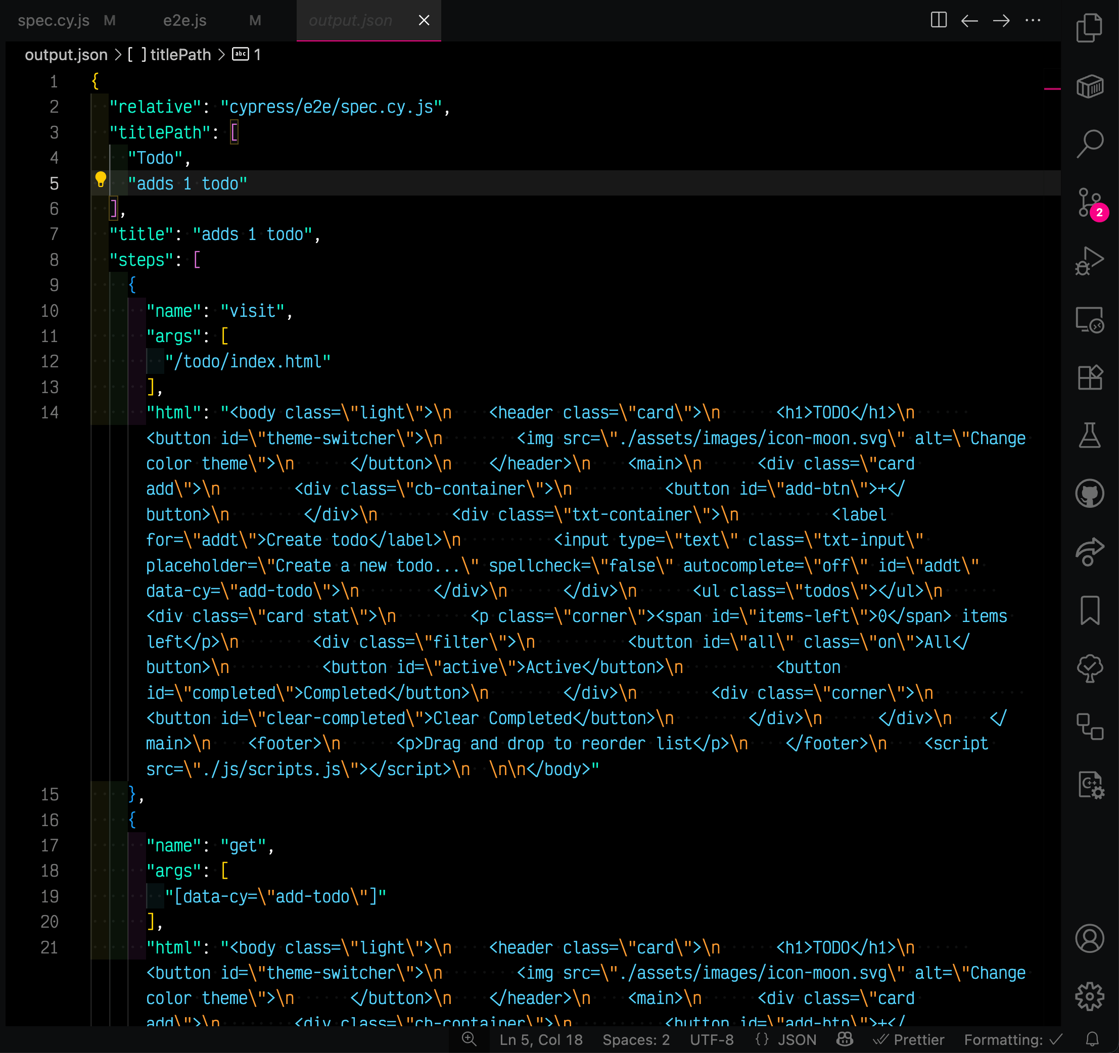 AI-able e2e test output log JSON
