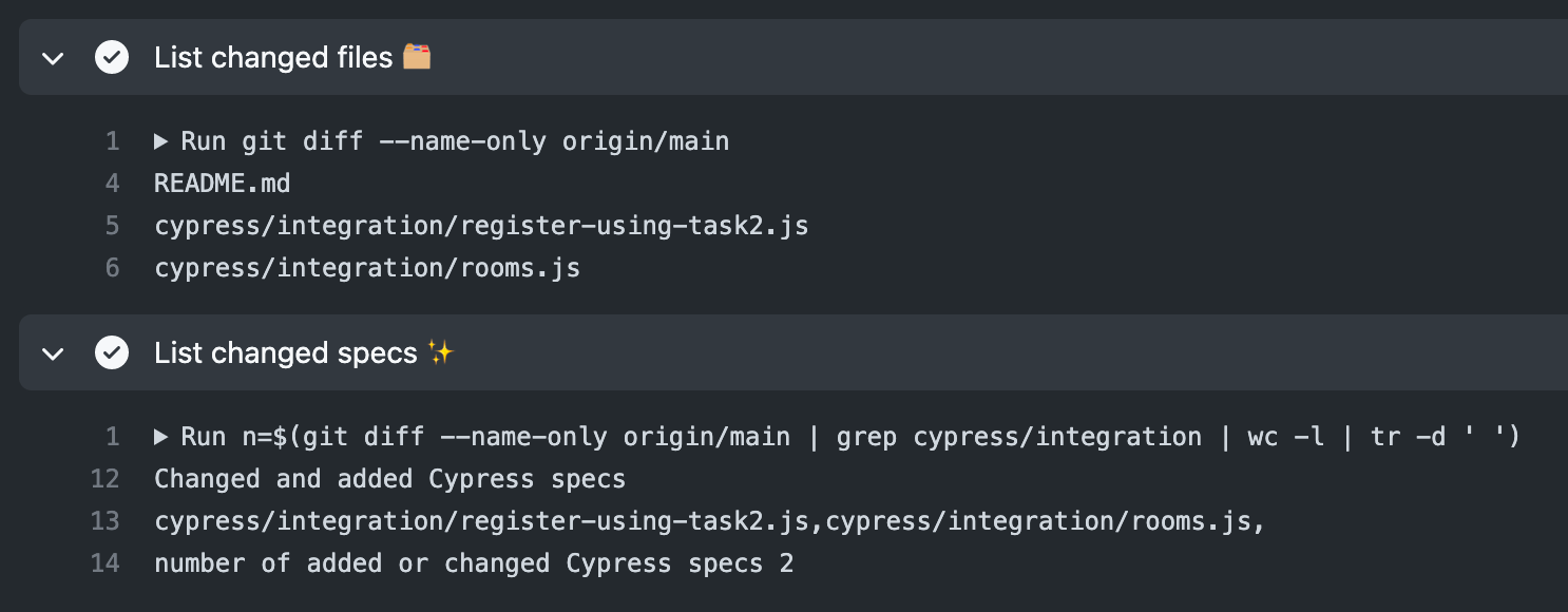 The changed Cypress specs