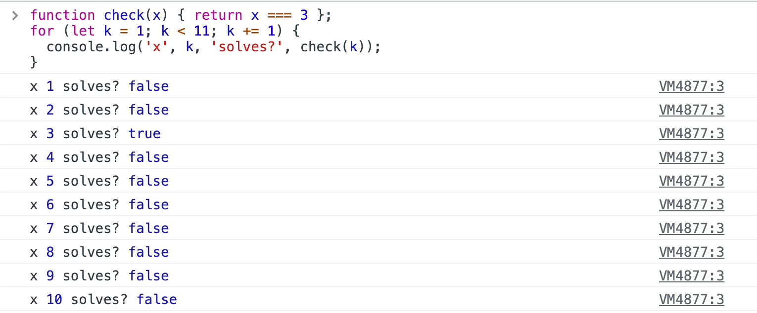 Using a loop to call check with 10 different values