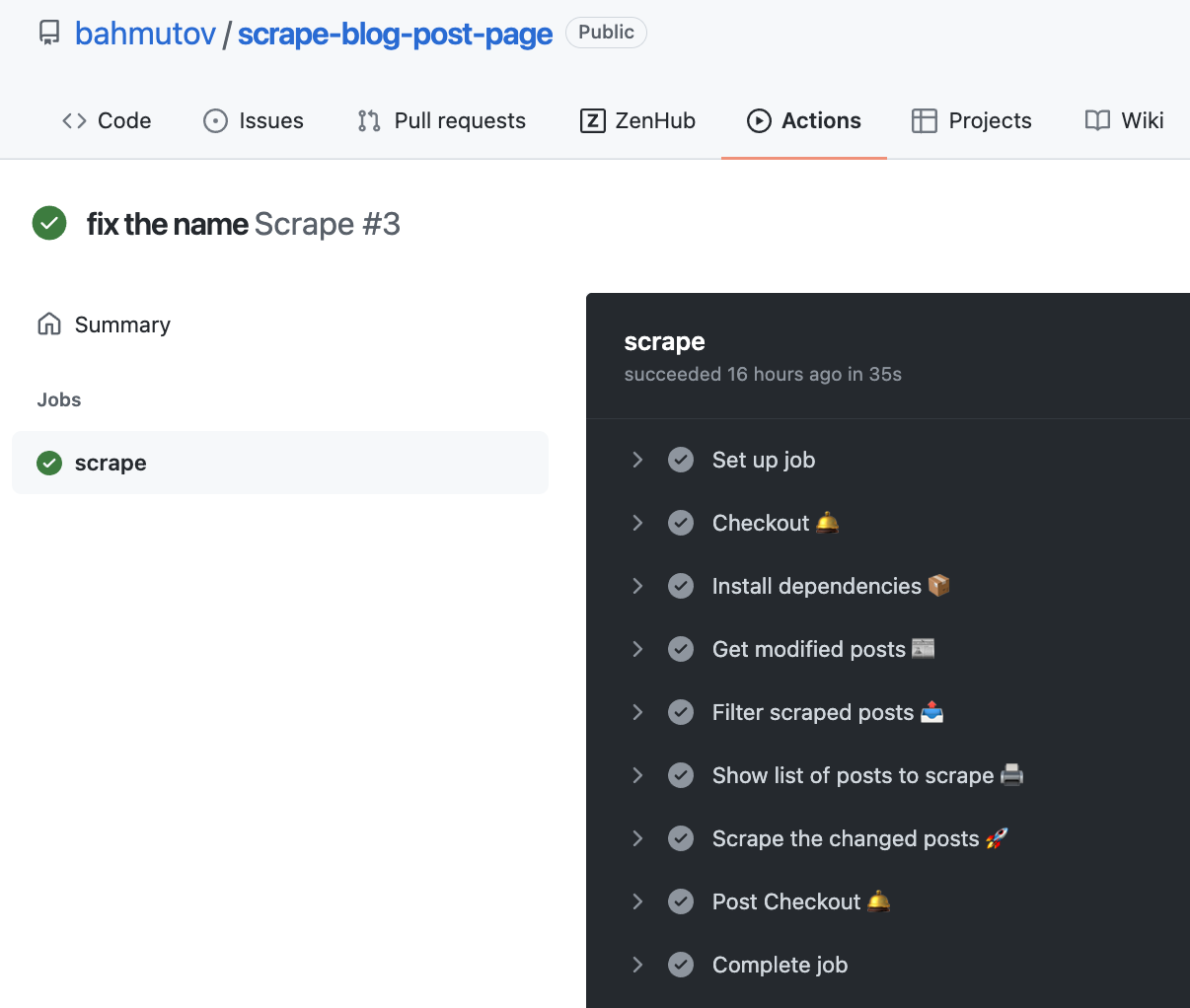 Running the scrape workflow on GitHub Actions