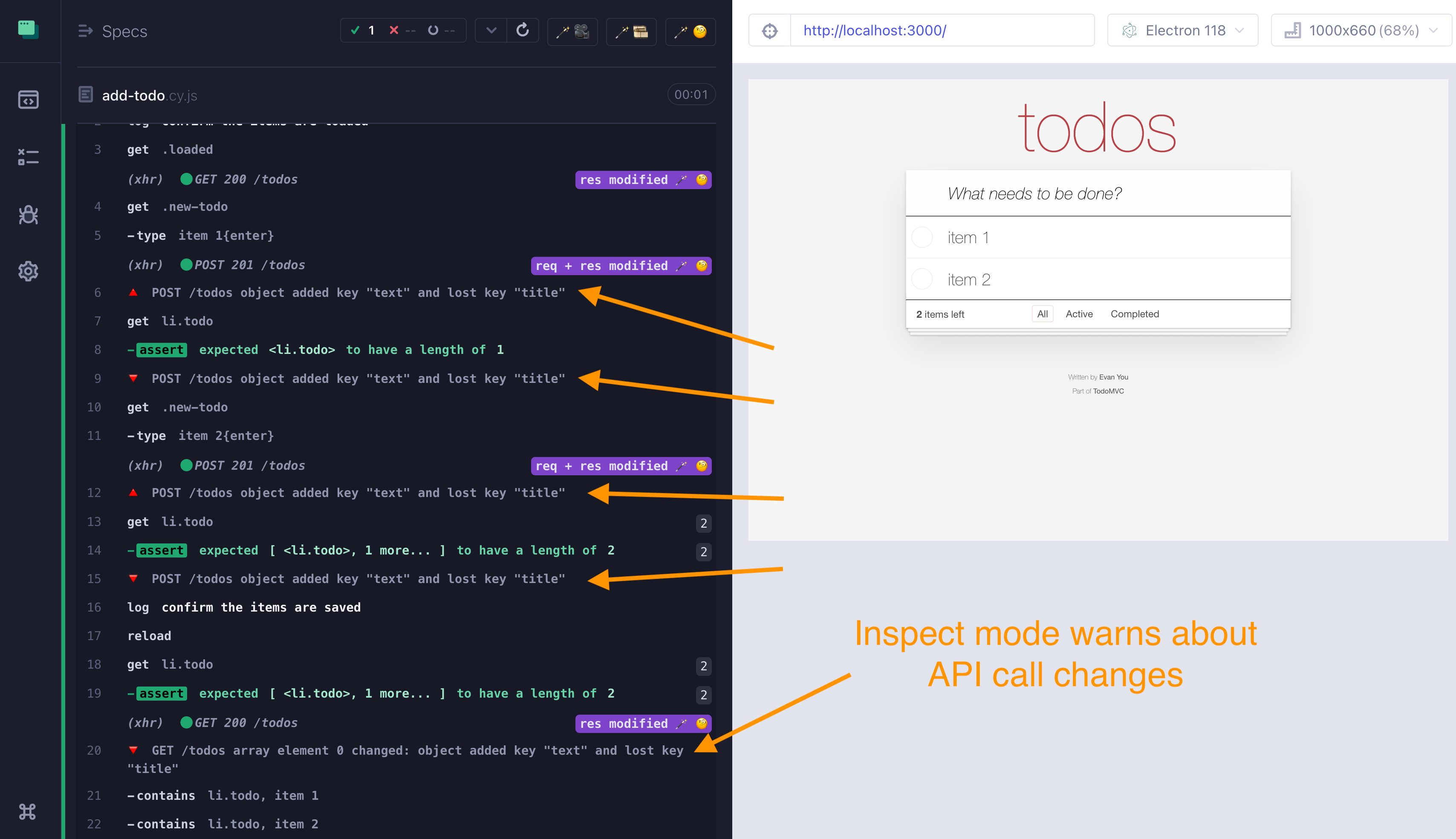 The E2E test is passing but we still see the API call differences as warnings