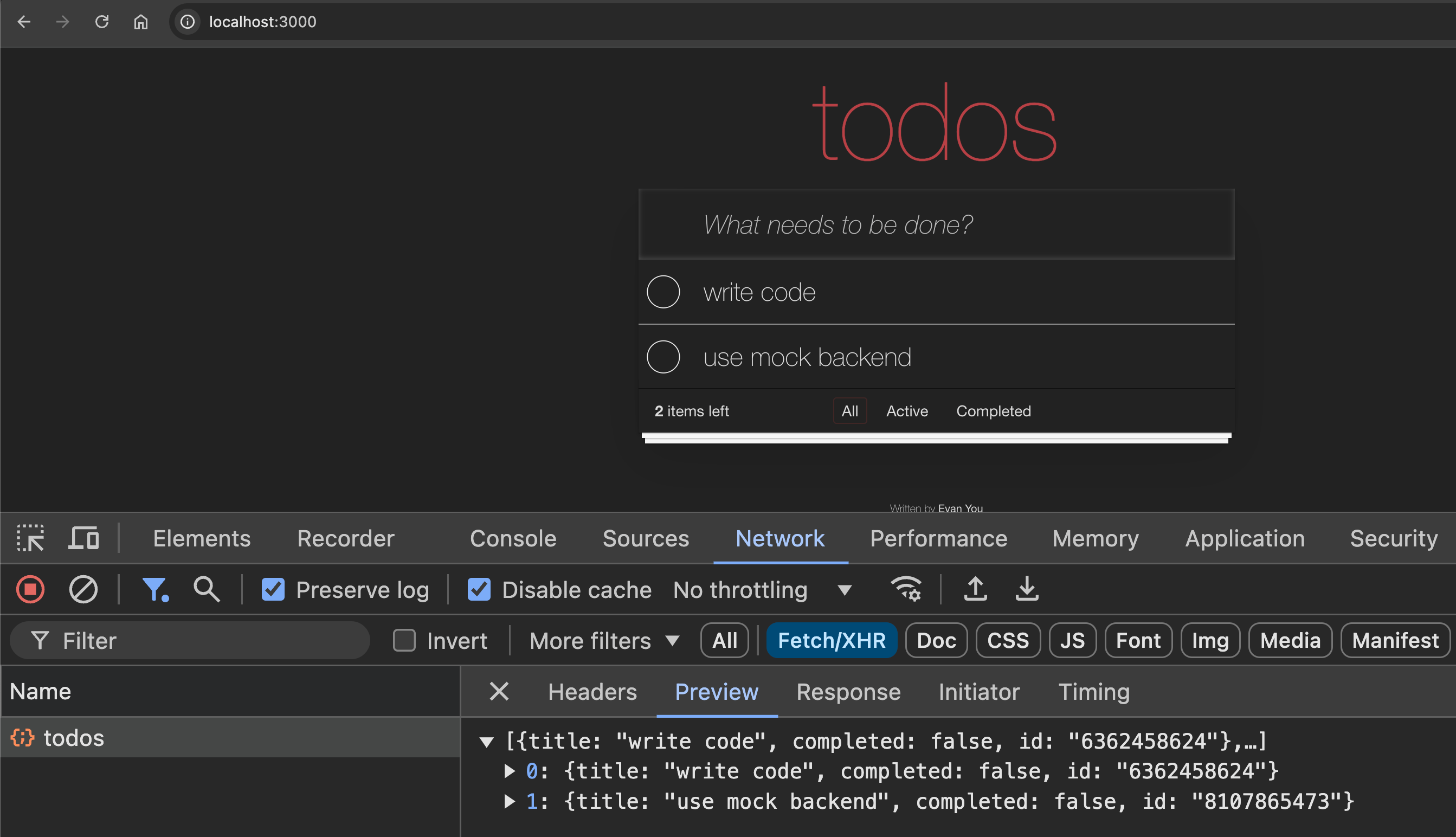 GET /todos API response