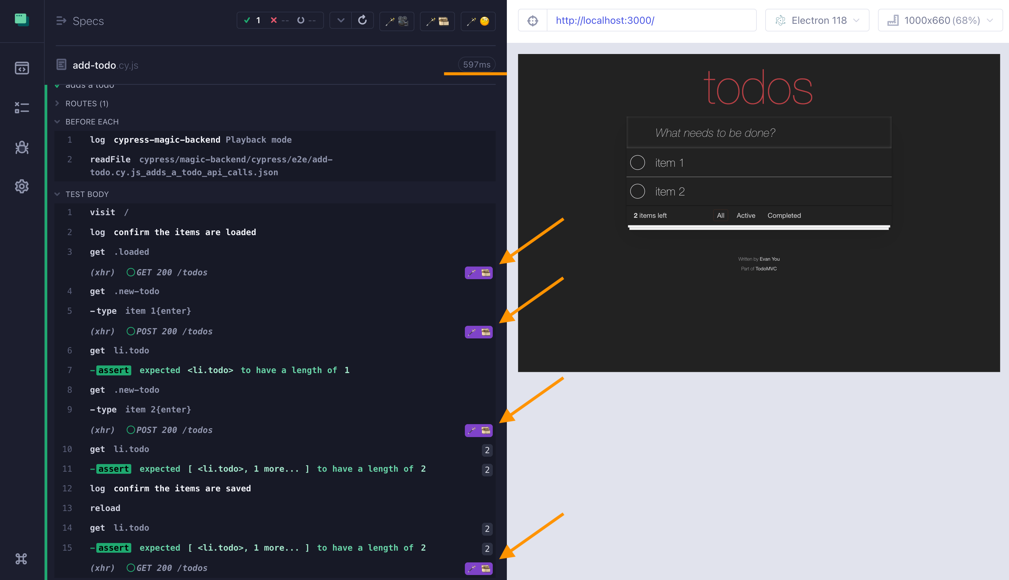 Replay backend mode finishes in 500ms by automatically stubbing all API calls with pre-recorded JSON file